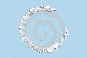 A ring of cream splash drops on a blue background