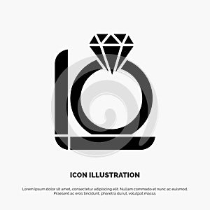 Ring, Diamond, Gift, Box Solid Black Glyph Icon