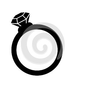 Ring, diamond, gold, gift, crystal, wedding, gem icon. Black vector design.