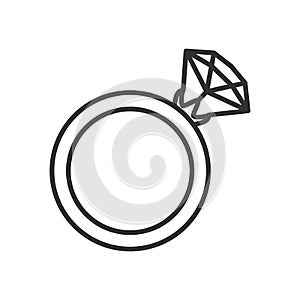 Ring with Diamond Outline Flat Icon on White