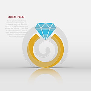 Ring with diamond vector icon in flat style. Gold jewelery ring illustration on white isolated background. Engagement business