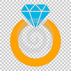 Ring with diamond vector icon in flat style. Gold jewelry ring i