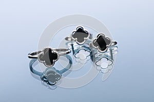 Ring and earrings with black enamel composition- Image