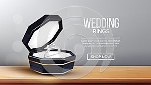 Ring With Heart Form In Box Landing Page Vector