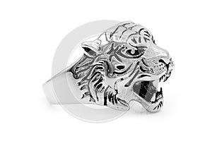 Ring for men. Tiger`s head. Stainless steel