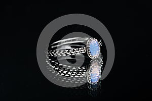 Ring with Moonstone   on black background - Image