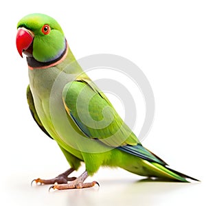 Ring-necked parakeet on white background