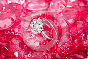 Ring and the pink crystal diamond