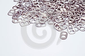 Ring pull aluminum of cans, white background