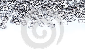 Ring pull aluminum of cans, white background