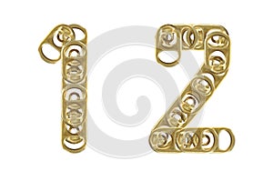 Ring pull numbers 1 2 isolated on white ba