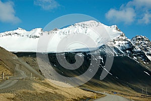 Ring Road, blue sky, snow mountain, Iceland
