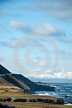 Ring Road, blue sky, snow mountain, Iceland