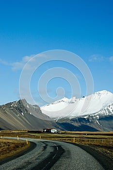 Ring Road, blue sky, snow mountain, Iceland