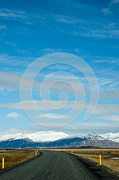 Ring Road, blue sky, snow mountain, Iceland