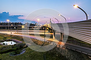 The ring road interchange in St. Petersburg at evening illumination