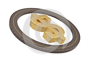 Ring of the roads and dollar sign isolated on white background, 3D illustration