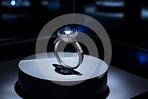 Ring with sapphire and diamond on the podium