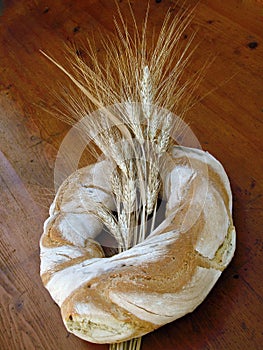 Ring Shaped Loaf Of Bread With Wheat Sheaf
