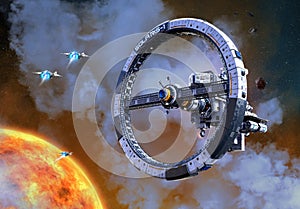 Ring shaped space station 3D illustration