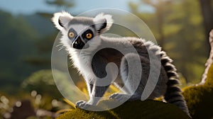 The ring tailed lemur Lemur catta. Lemur catta is a large strepsirrhine primate. generative ai