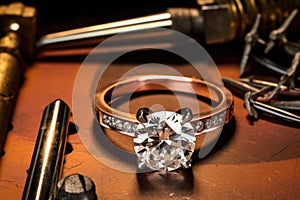 ring with unset diamond next to jewelers tools photo