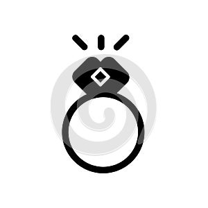 Ring vector icon. Black and white jewelry illustration. Solid linear wedding icon.