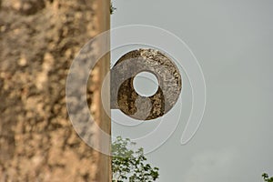 The ring on the wall of the great ballcourt at Chichen Itza, a large pre-Columbian city built by the Maya people in Mexico