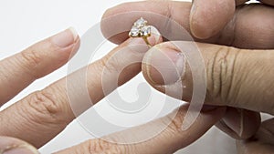 Ring wedding engage hand hold diamond gold