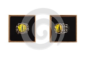 Ring with yellow cat eye in jewelry box