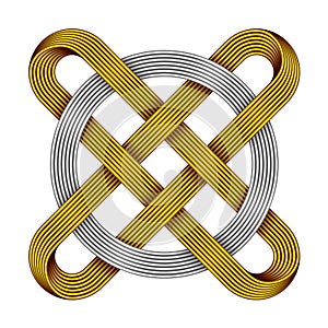 Ringed cross made of intertwined wires. Celtic knot with circle symbol. 3d illustration