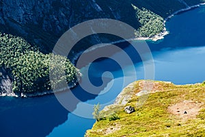 Ringedalsvatnet - blue lake near Trolltunga, Norway