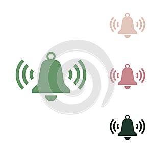 Ringing bell icon. Russian green icon with small jungle green, puce and desert sand ones on white background photo