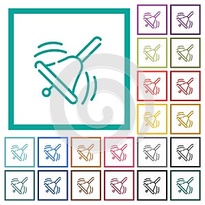 Ringing handbell outline flat color icons with quadrant frames