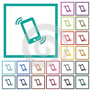 Ringing phone flat color icons with quadrant frames photo
