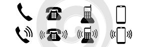 Ringing phone simple icon set. Smartphone ringing. Phone sign.