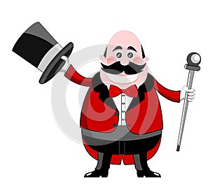 Ringmaster in Tuxedo Holding Hat and Stick