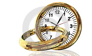 Rings clock time marriage time space for your text - 3d rendering