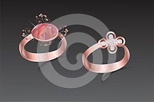 Rings copper with pink diamond