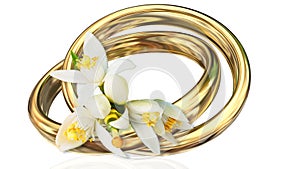 Rings golden two 2 isolated  ornage tree flowers  interalaced - 3d rendering