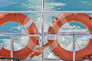 Rings Lifesavers at Back of Boat in Motion