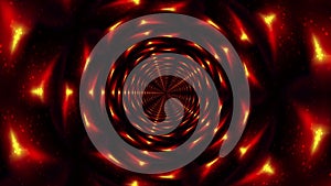 Rings of magical fractal digital energy light forms morph and oscillate in star pattern tunnel VJ loop endless rotation motion.