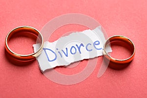 Rings on piece of paper with divorce text