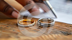 The Rings on Wooden Table.AI generated image