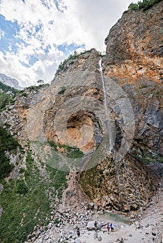 Rinka waterfall in beautiful Alpine valley, Logarska dolina - Logar valley in Slovenia