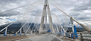 rio antirio bridge greece toll station cords signs patra city photo