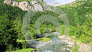 Rio Ara river Bujaruelo in Valle de Ordesa valley Pyrenees Huesca Aragon at Spain