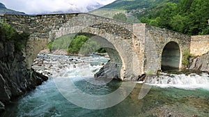 Rio Ara river in the Torla in Valle de Ordesa valley Pyrenees Huesca Aragon at Spain