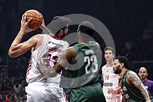 Rio, Brazil - november 29, 2022, Faverani of Flamengo battles with Harris of Cerrado during the men New Brazilian Basketball NBB