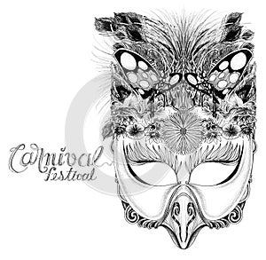 Rio Carnival Mask Bird and Butterfly with flower drawn design photo